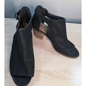 Lucky Brand Barimo Leather Peep Toe Booties Black Ankle Strap‎ Heel 7.5